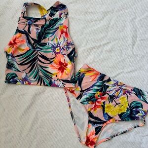EUC Women's Old Navy Tropical Floral Tankini Bikini Set Size Small
